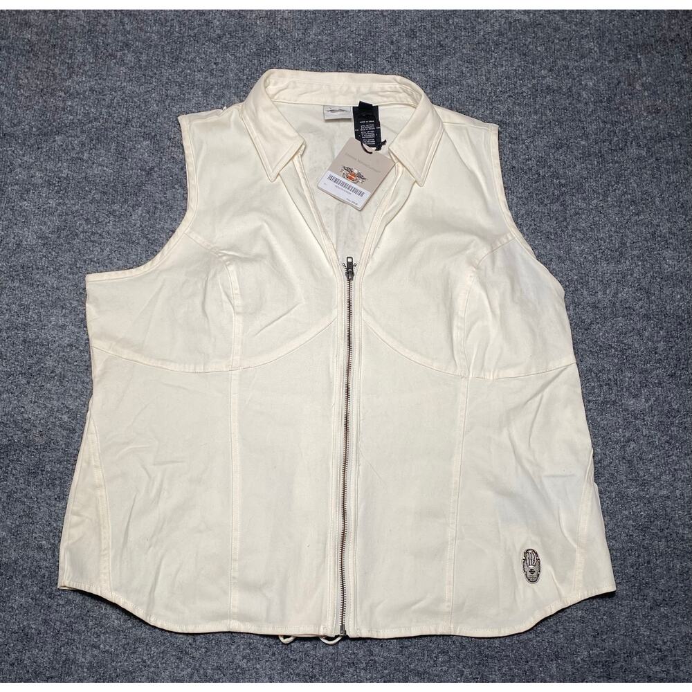 VTG Women’s Harley Davidson Cream Vest w/ Bedazzled Logo /Corset Lace Back - Picture 2 of 8